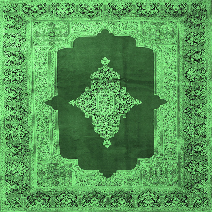 Square Machine Washable Medallion Emerald Green Traditional Area Rugs, wshtr1826emgrn