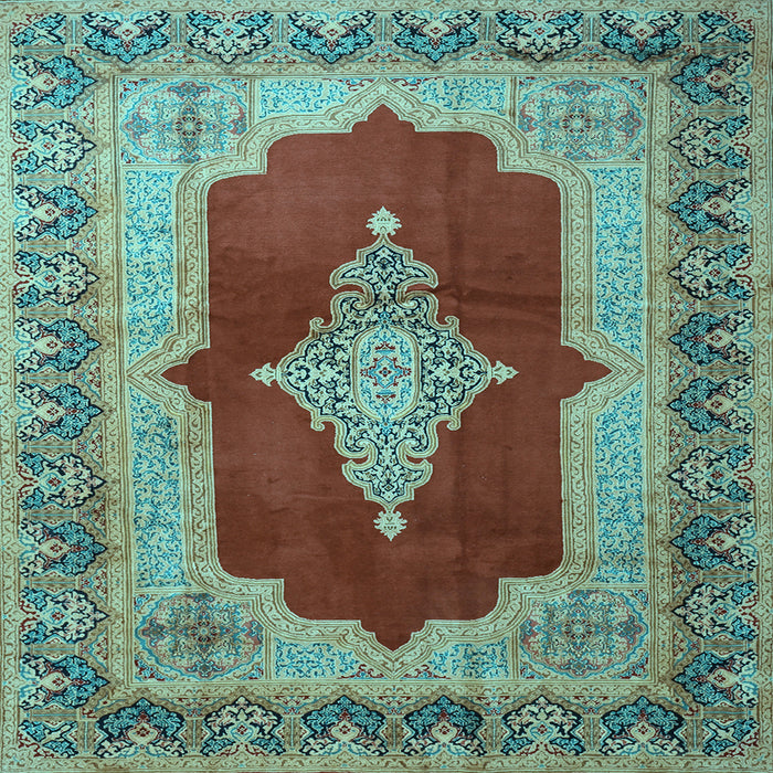Square Machine Washable Medallion Light Blue Traditional Rug, wshtr1826lblu