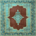 Square Machine Washable Medallion Light Blue Traditional Rug, wshtr1826lblu