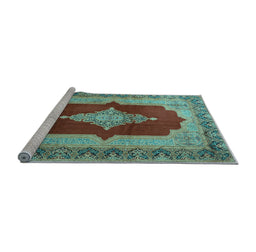 Sideview of Machine Washable Medallion Light Blue Traditional Rug, wshtr1826lblu