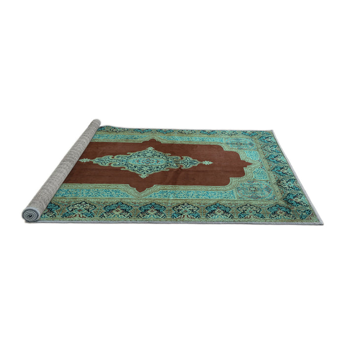 Sideview of Machine Washable Medallion Light Blue Traditional Rug, wshtr1826lblu