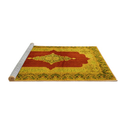 Sideview of Machine Washable Medallion Yellow Traditional Rug, wshtr1826yw