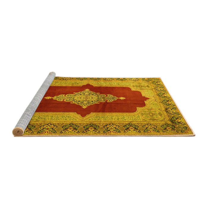 Sideview of Machine Washable Medallion Yellow Traditional Rug, wshtr1826yw