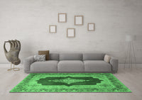 Machine Washable Medallion Emerald Green Traditional Rug, wshtr1826emgrn