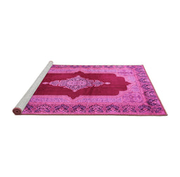 Sideview of Machine Washable Medallion Pink Traditional Rug, wshtr1826pnk