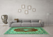 Machine Washable Medallion Turquoise Traditional Area Rugs in a Living Room,, wshtr1826turq