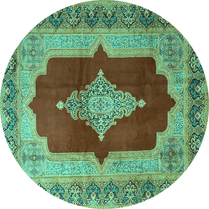 Round Medallion Turquoise Traditional Rug, tr1826turq