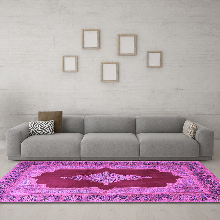 Machine Washable Medallion Purple Traditional Area Rugs in a Living Room, wshtr1826pur