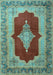 Machine Washable Medallion Light Blue Traditional Rug, wshtr1826lblu