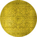 Round Machine Washable Persian Yellow Traditional Rug, wshtr1827yw