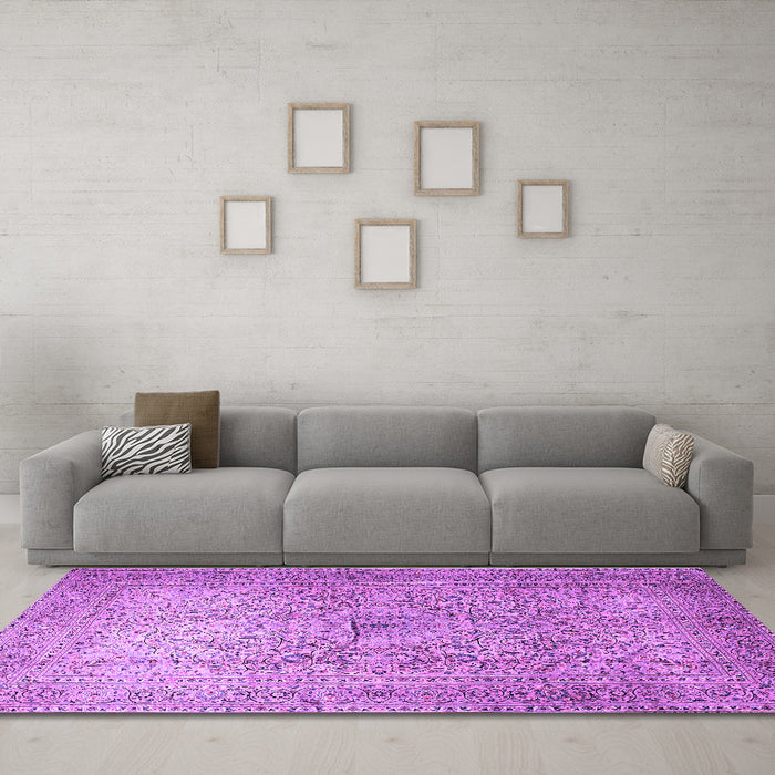 Machine Washable Persian Purple Traditional Area Rugs in a Living Room, wshtr1827pur