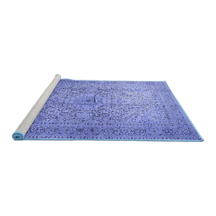 Sideview of Machine Washable Persian Blue Traditional Rug, wshtr1827blu