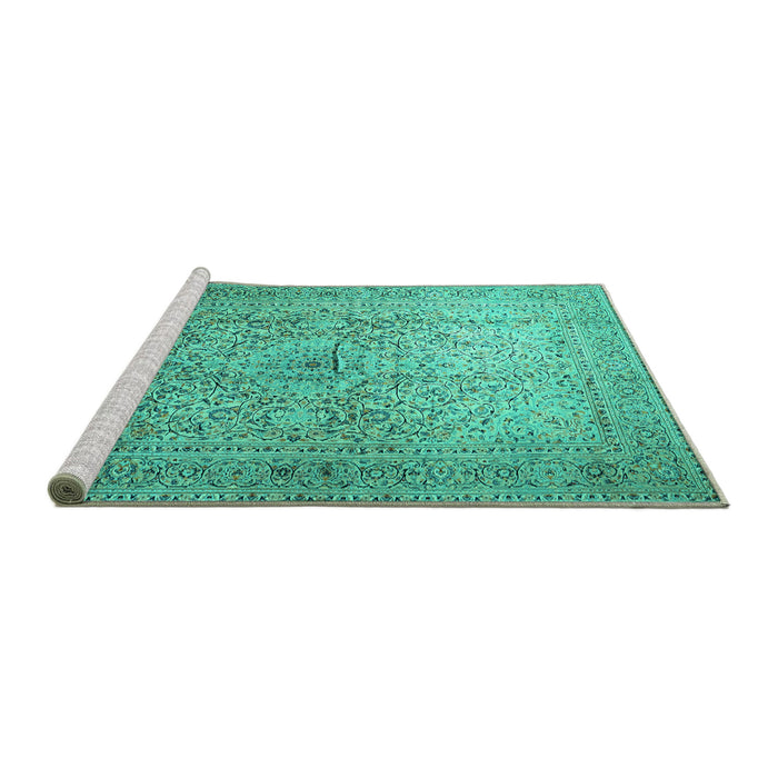 Sideview of Machine Washable Persian Turquoise Traditional Area Rugs, wshtr1827turq