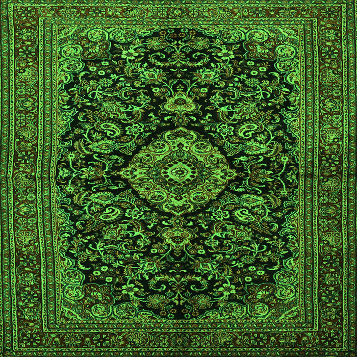 Round Machine Washable Medallion Green Traditional Area Rugs, wshtr1828grn