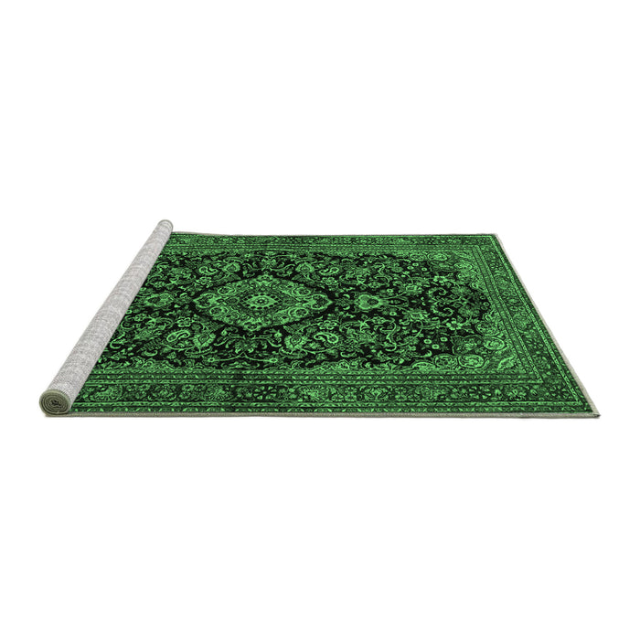Sideview of Machine Washable Medallion Emerald Green Traditional Area Rugs, wshtr1828emgrn