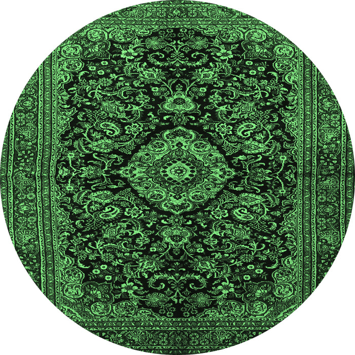 Round Medallion Emerald Green Traditional Rug, tr1828emgrn