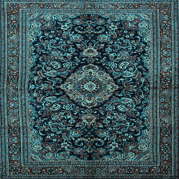 Square Machine Washable Medallion Light Blue Traditional Rug, wshtr1828lblu