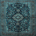 Square Machine Washable Medallion Light Blue Traditional Rug, wshtr1828lblu