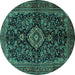 Round Machine Washable Medallion Turquoise Traditional Area Rugs, wshtr1828turq