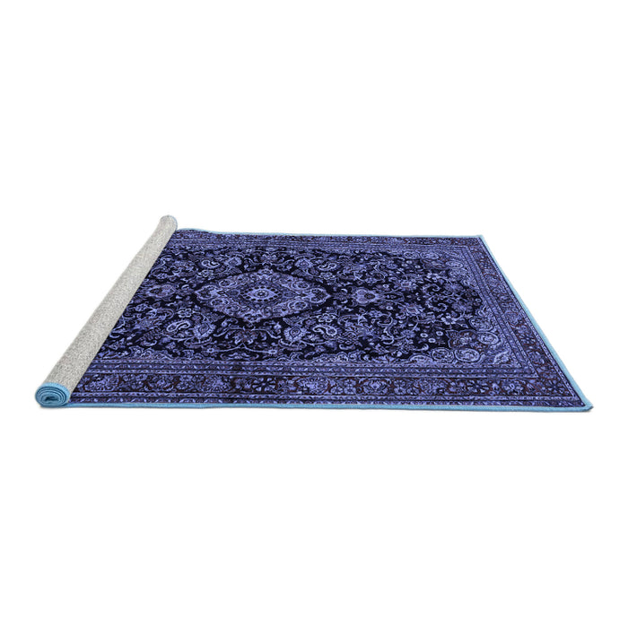Sideview of Machine Washable Medallion Blue Traditional Rug, wshtr1828blu
