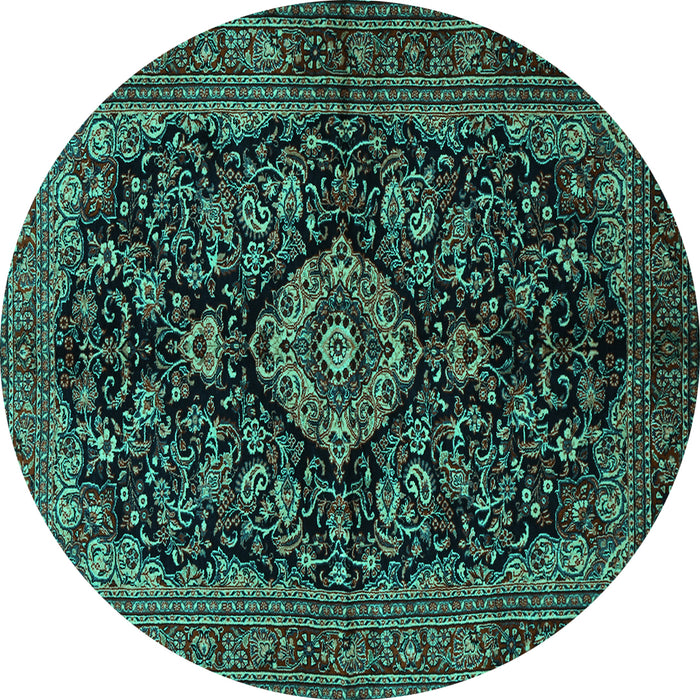 Round Medallion Turquoise Traditional Rug, tr1828turq