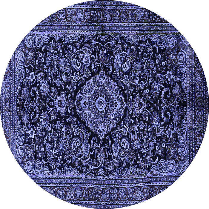 Round Machine Washable Medallion Blue Traditional Rug, wshtr1828blu