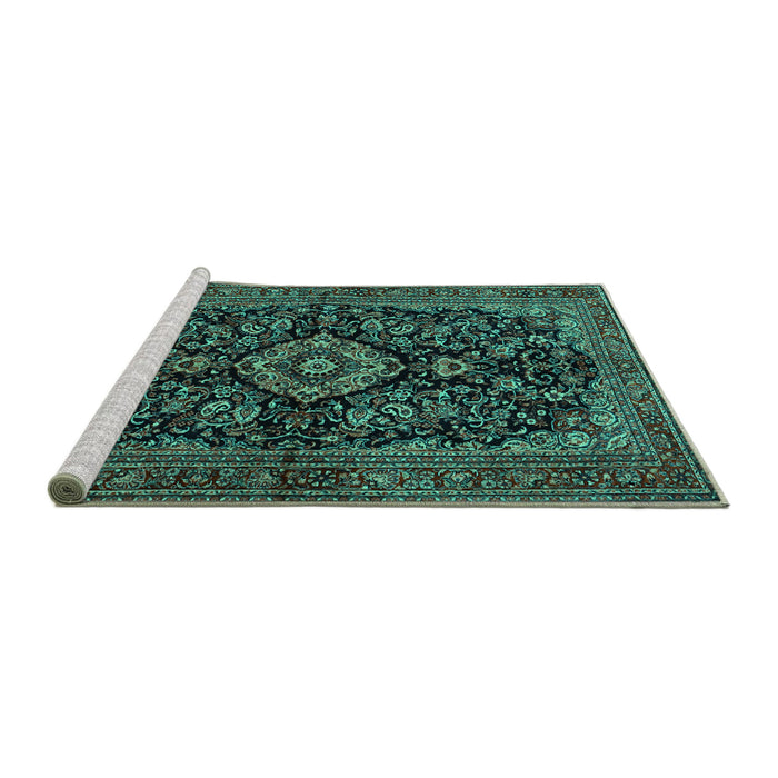 Sideview of Machine Washable Medallion Turquoise Traditional Area Rugs, wshtr1828turq