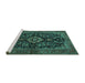 Sideview of Machine Washable Medallion Turquoise Traditional Area Rugs, wshtr1828turq