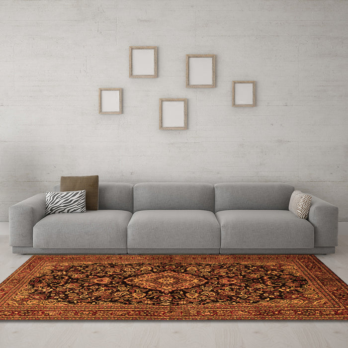 Machine Washable Medallion Orange Traditional Area Rugs in a Living Room, wshtr1828org