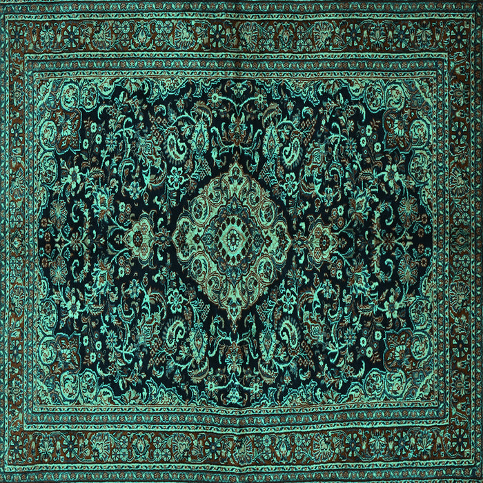 Square Machine Washable Medallion Turquoise Traditional Area Rugs, wshtr1828turq