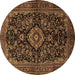 Round Machine Washable Medallion Brown Traditional Rug, wshtr1828brn