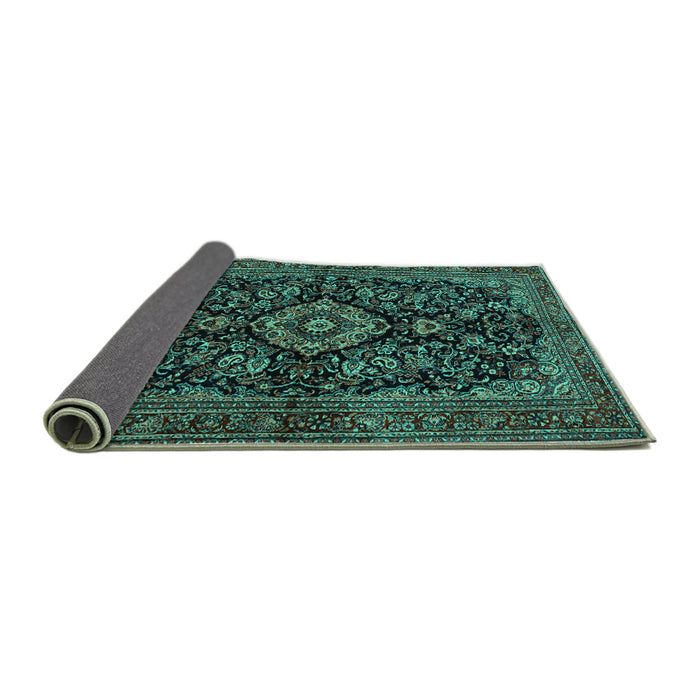 Sideview of Medallion Turquoise Traditional Rug, tr1828turq