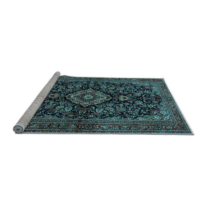 Sideview of Machine Washable Medallion Light Blue Traditional Rug, wshtr1828lblu