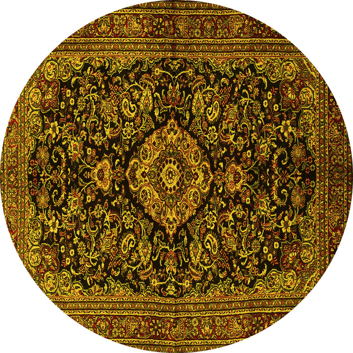 Round Medallion Yellow Traditional Rug, tr1828yw