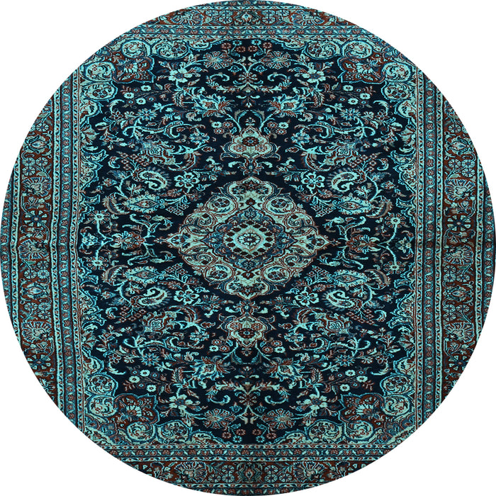Round Medallion Light Blue Traditional Rug, tr1828lblu