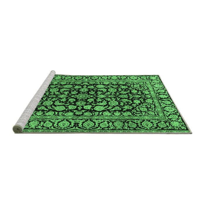 Sideview of Machine Washable Persian Emerald Green Traditional Area Rugs, wshtr1829emgrn