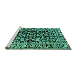 Sideview of Machine Washable Persian Turquoise Traditional Area Rugs, wshtr1829turq
