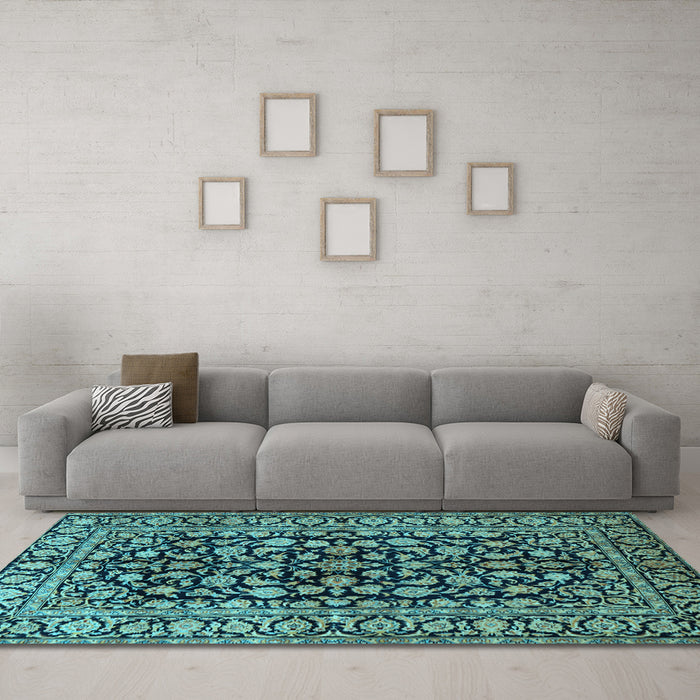 Machine Washable Persian Light Blue Traditional Rug in a Living Room, wshtr1829lblu