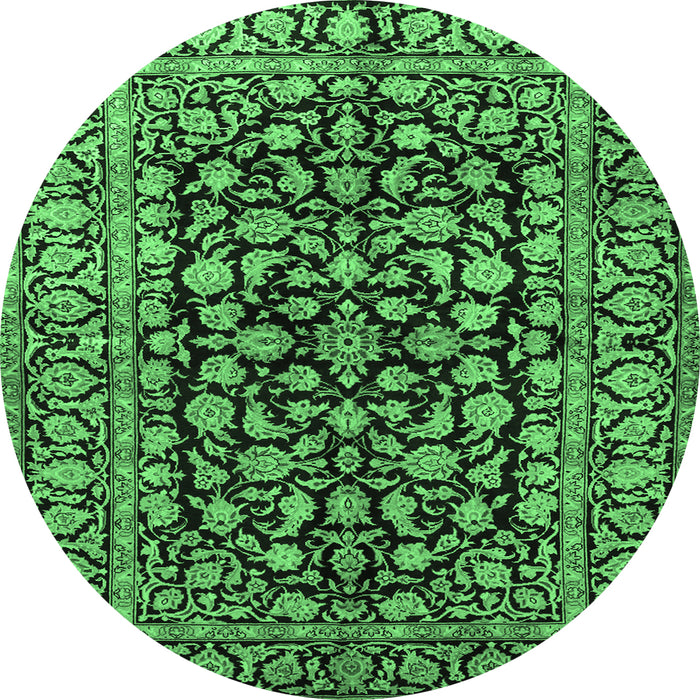 Round Machine Washable Persian Emerald Green Traditional Area Rugs, wshtr1829emgrn