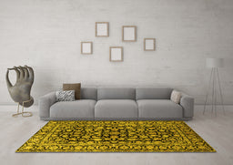 Machine Washable Persian Yellow Traditional Rug in a Living Room, wshtr1829yw