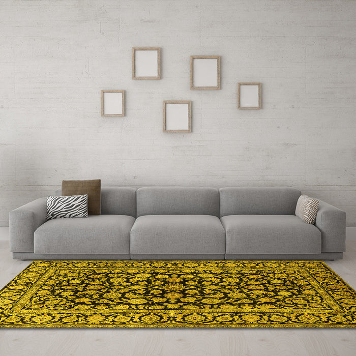 Machine Washable Persian Yellow Traditional Rug in a Living Room, wshtr1829yw