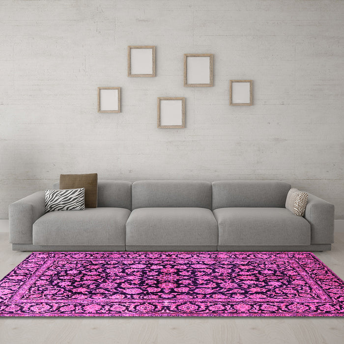 Machine Washable Persian Pink Traditional Rug in a Living Room, wshtr1829pnk