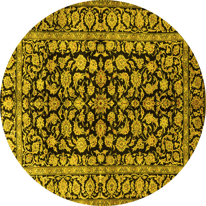 Round Machine Washable Persian Yellow Traditional Rug, wshtr1829yw