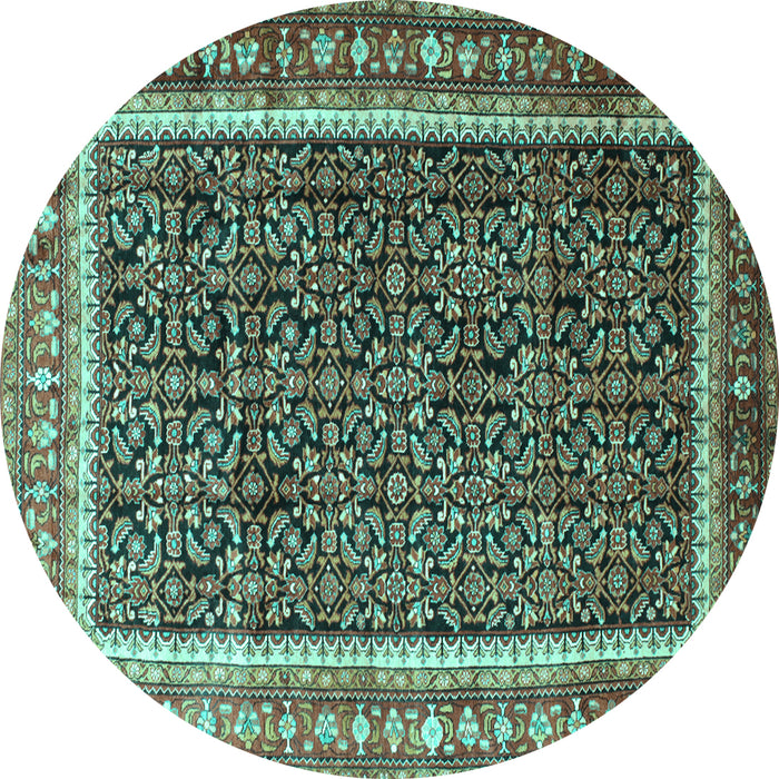 Round Machine Washable Persian Turquoise Traditional Area Rugs, wshtr182turq