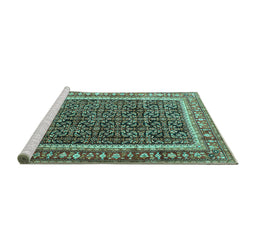 Sideview of Machine Washable Persian Turquoise Traditional Area Rugs, wshtr182turq