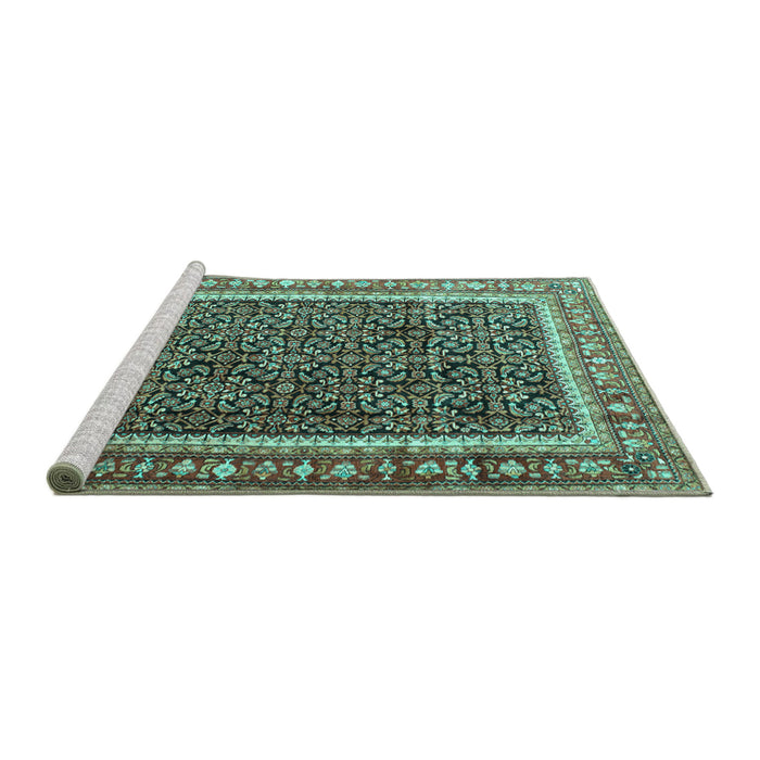 Sideview of Machine Washable Persian Turquoise Traditional Area Rugs, wshtr182turq