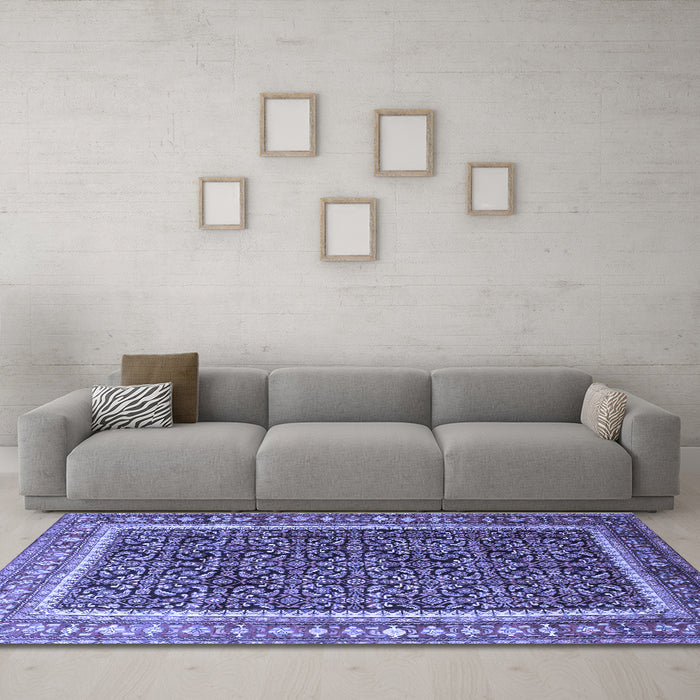 Machine Washable Persian Blue Traditional Rug in a Living Room, wshtr182blu