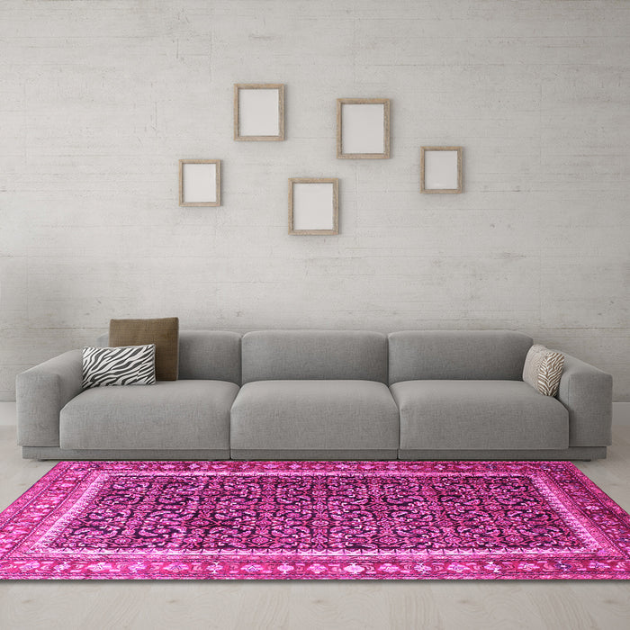 Machine Washable Persian Pink Traditional Rug in a Living Room, wshtr182pnk