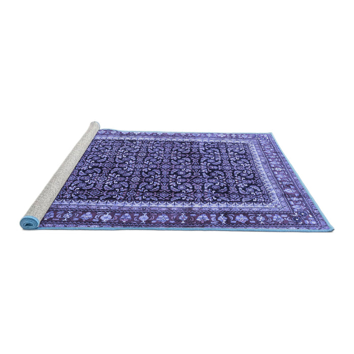 Sideview of Machine Washable Persian Blue Traditional Rug, wshtr182blu
