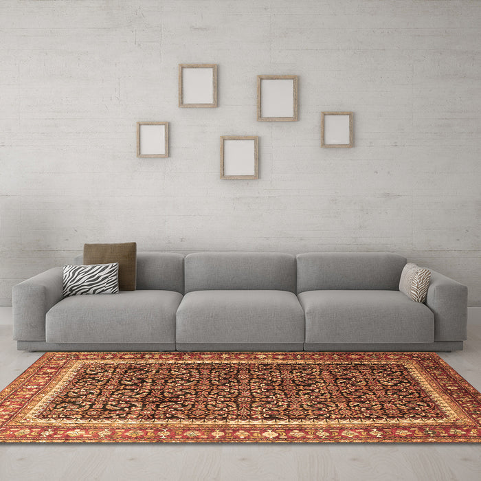 Machine Washable Persian Brown Traditional Rug in a Living Room,, wshtr182brn